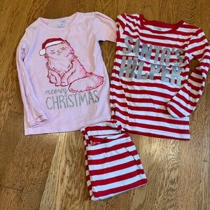 Carter’s Simple Joys Lot 3t PJ set Pink and Red Striped Kids Pajamas, used good